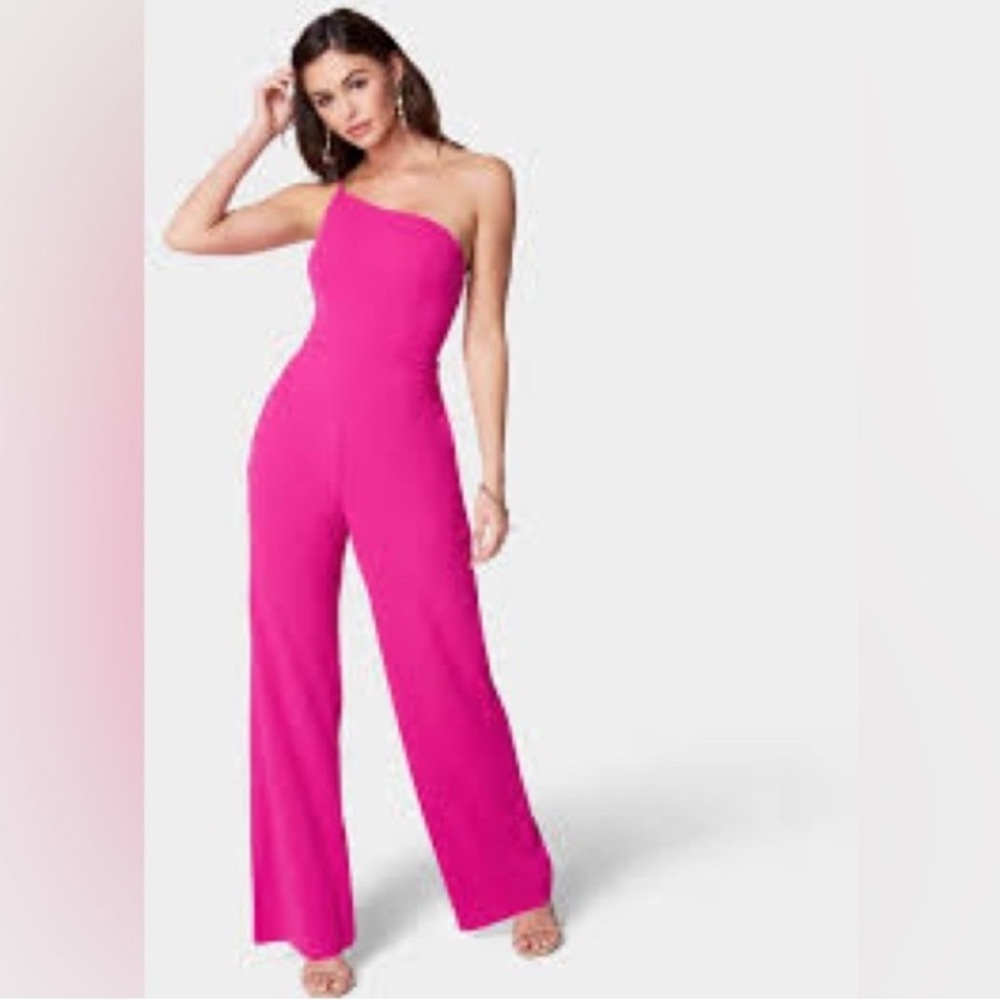 Crystal Sky Vibrant Pink One-Shoulder Jumpsuit, Women’s Size Medium